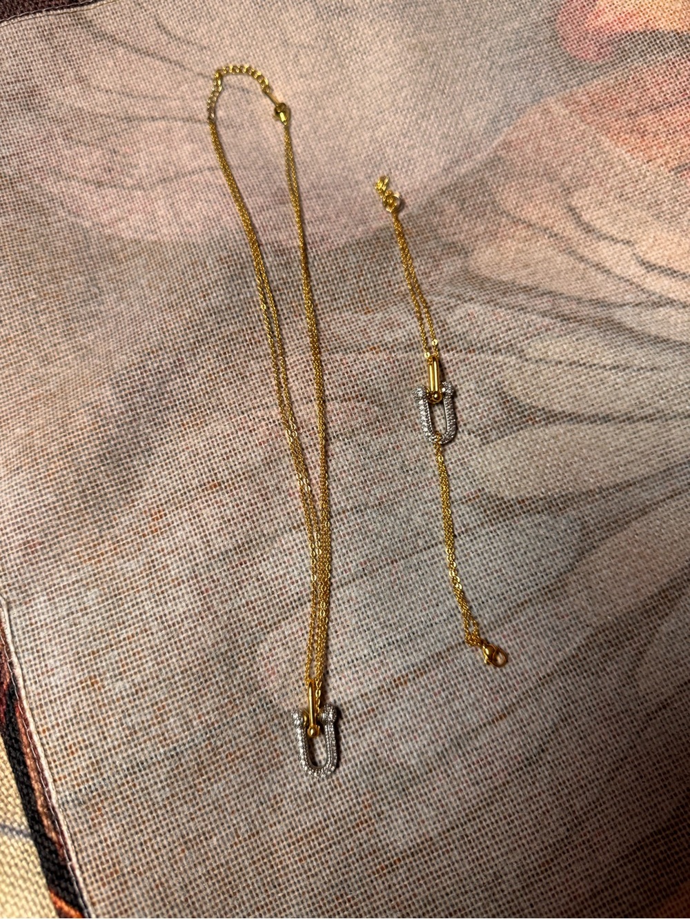 Gold and Silver Safety Pin Necklace & Bracelet Set - Women Jewelry